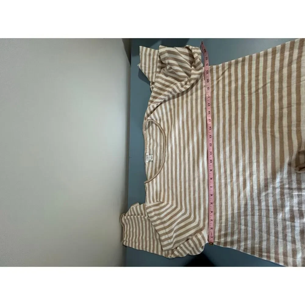 J. Crew tan white striped knit sweater womens XL round neck light weight